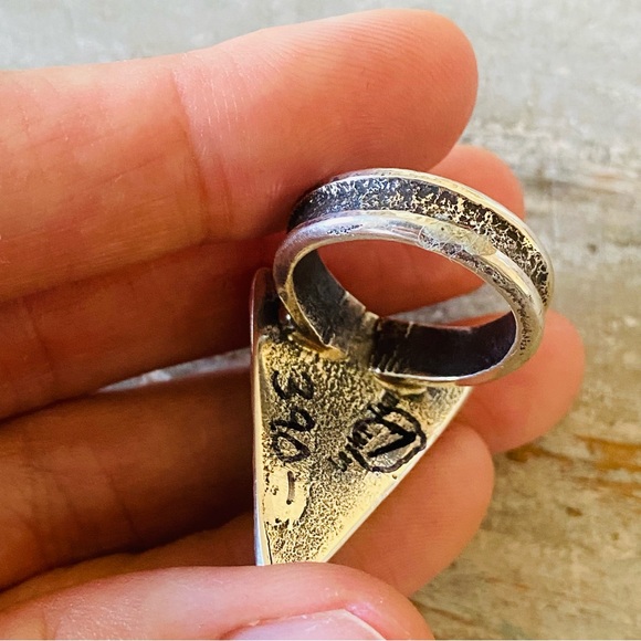 ♥️ Navajo ♥️ Lester James Sterling Silver & Kingman Turquoise Triangle Ring - Picture 10 of 14